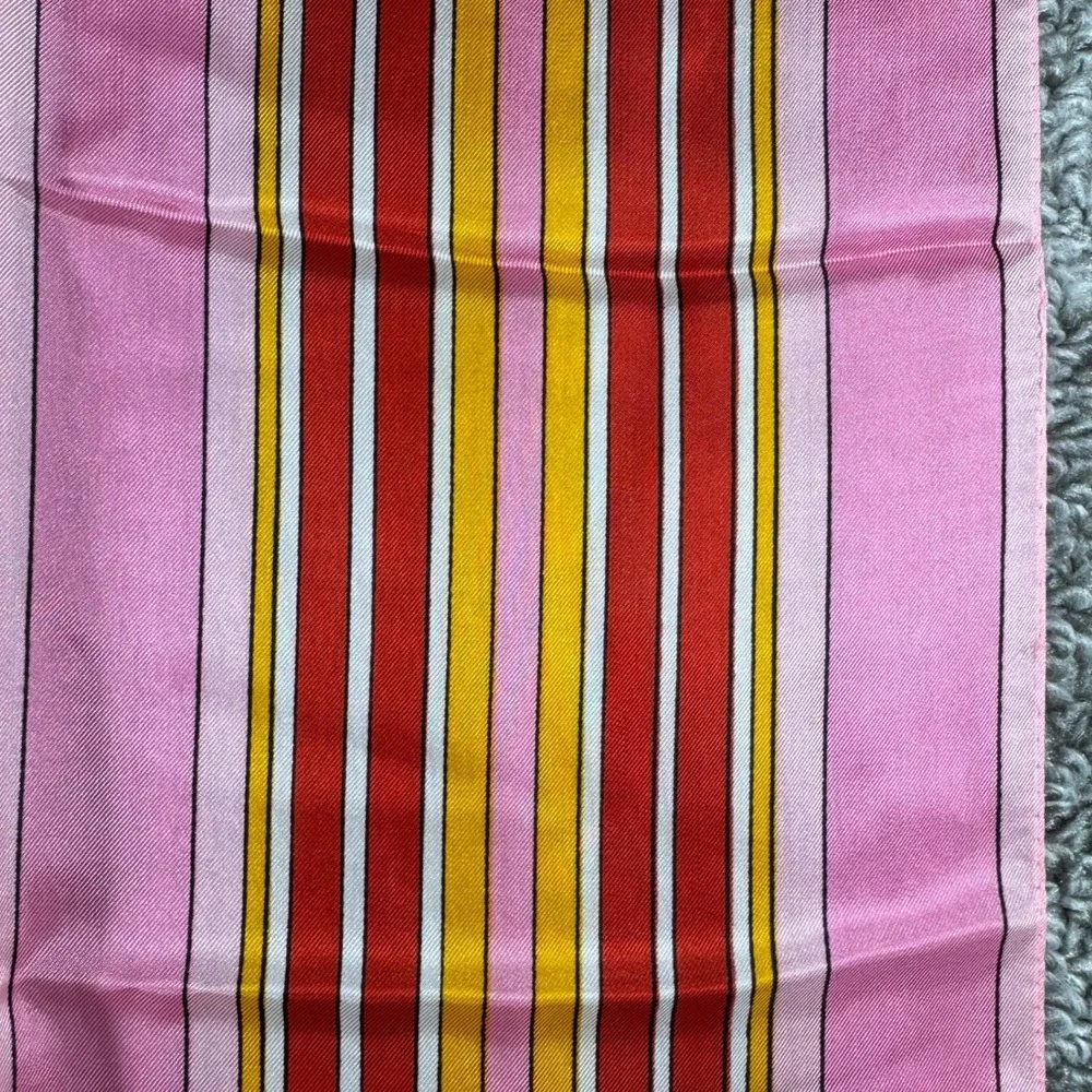 Geometric Pink Scarf 15x44 Multi Stripe Red Gold White Rectangular Satin 60s Mod